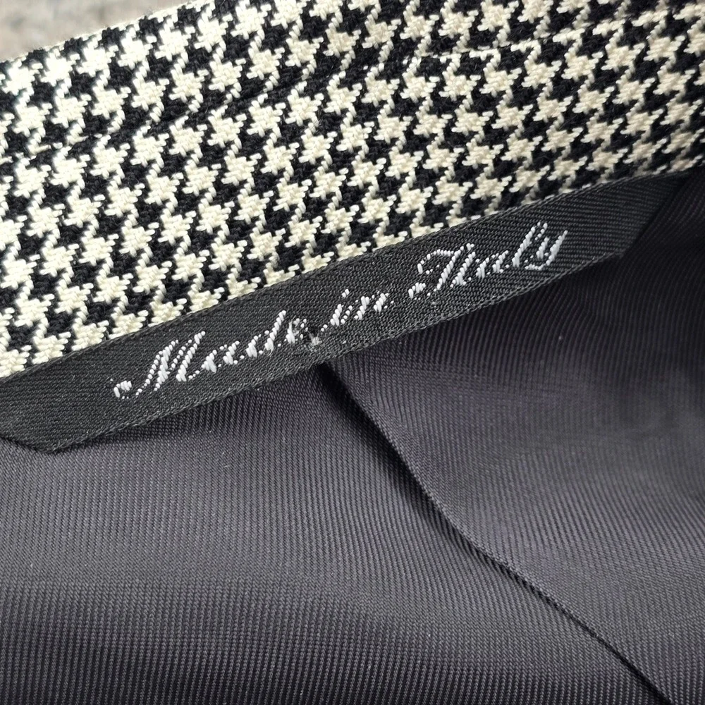 Canali Blazer Men 44R Black White Silk Wool Blend Houndstooth Sport Coat Italy